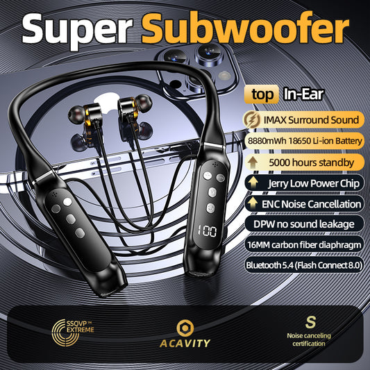 OKALINK Super Subwoofer In-Ear Bluetooth Neckband – 5000H Standby, IMAX Surround Sound, ENC Noise Cancellation
